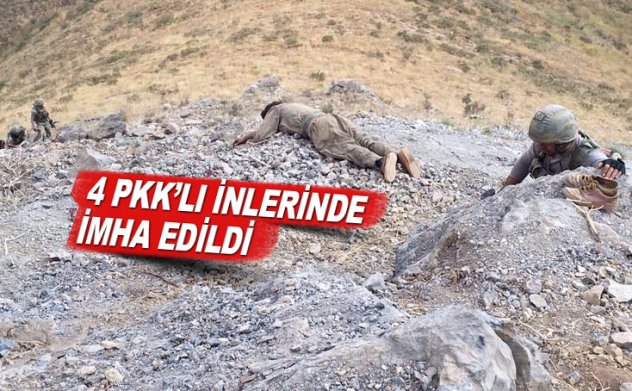 Çukurca'da 4 PKK'lı terörist gizlendikleri mağara ile imha edildi