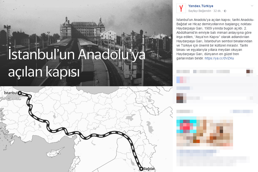 Yandex Arama Motoru Türkiye Haydarpaşa Garı paylaşımı