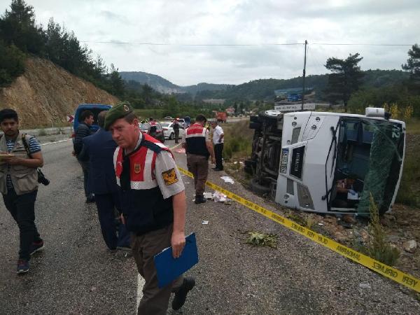 Muğla Rus Turist Tur otobüsü kaza yerinden ilk görüntüler