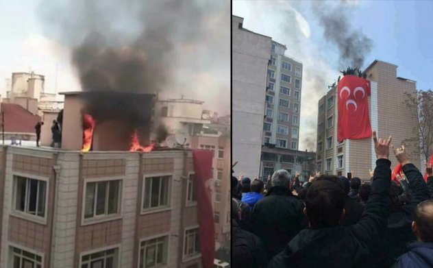 Öfkeli vatandaşlar Kayseri'de HDP binasını basıp ateşe verdi