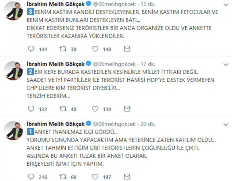 AKP dışındaki seçmene terörist diyen Melik Gökçek'e suç duyurusu