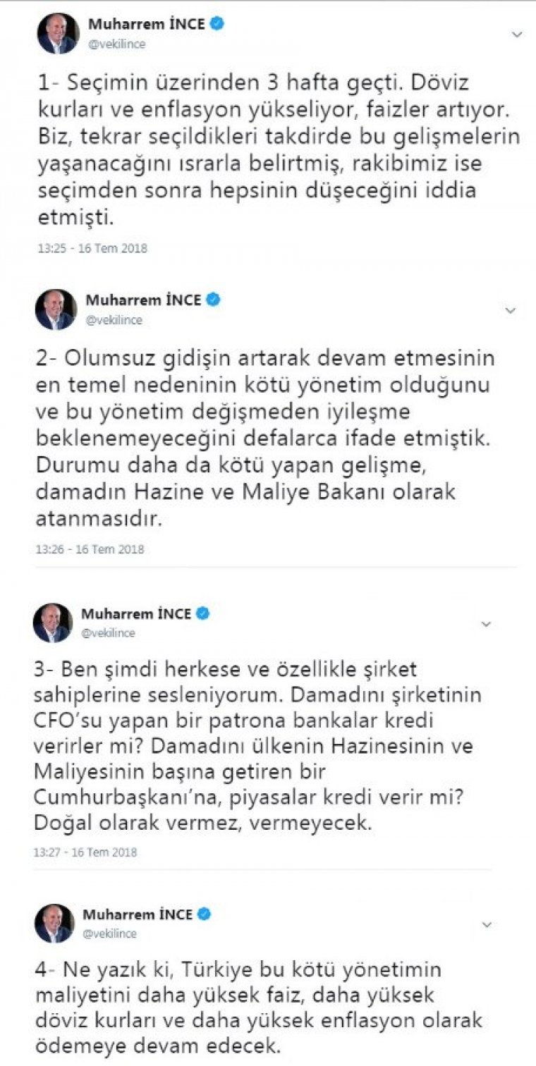 İnce’den Erdoğan’a 'Damat Berat' eleştirisi: Uyarmıştık!