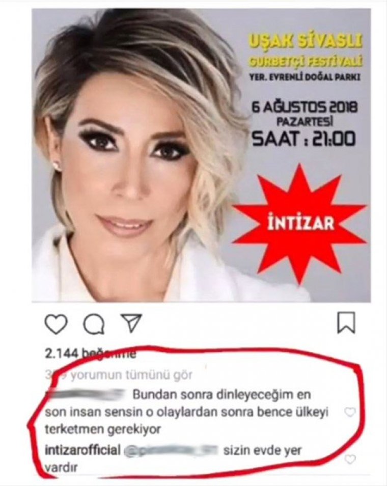 İntizar'dan kendisine 'Lezbiyen' yorumu yapan takipçisine ağır cevap