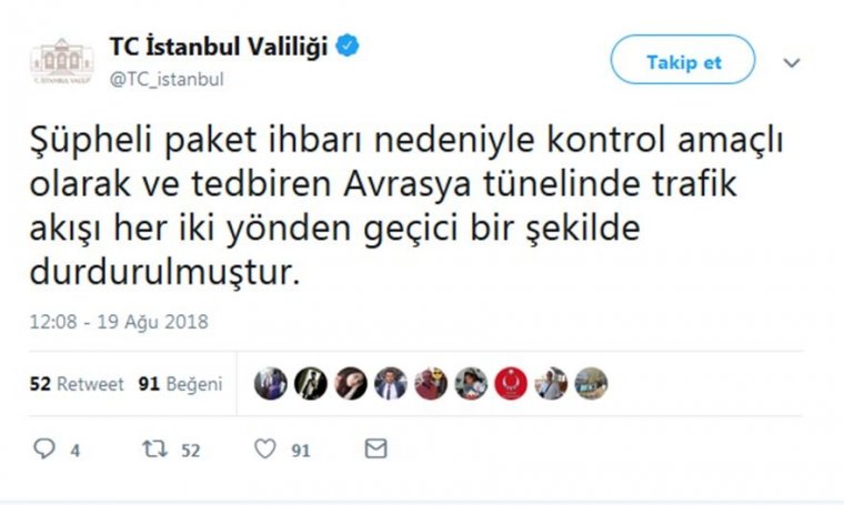 Avrasya Tüneli çift yönlü trafiğe kapatıldı