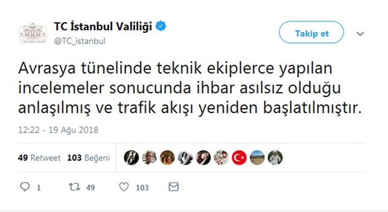 Avrasya Tüneli çift yönlü trafiğe kapatıldı