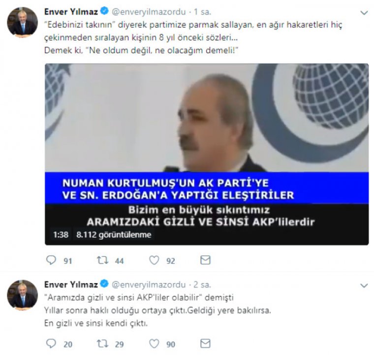 AKP'li Belediye Başkanı Enver Yılmaz'dan Kurtulmuş'a Ağır Sözler