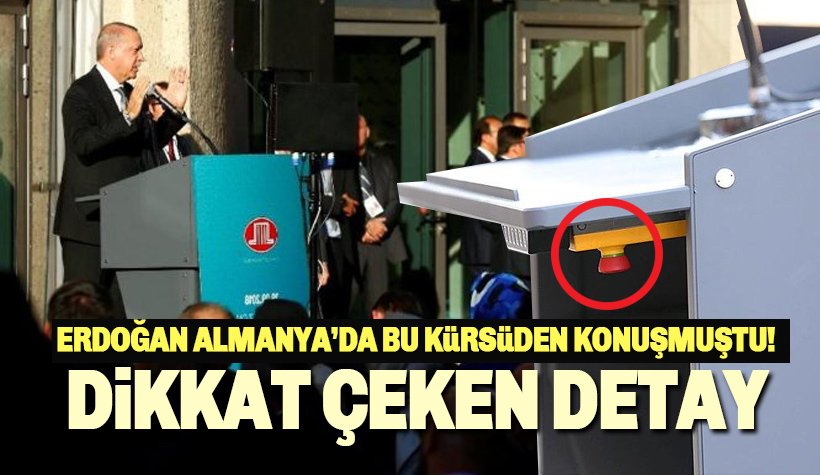 Erdoğan'ın Almanya'da cami açılışında konuşma yaptığı kürsüde kırmızı buton