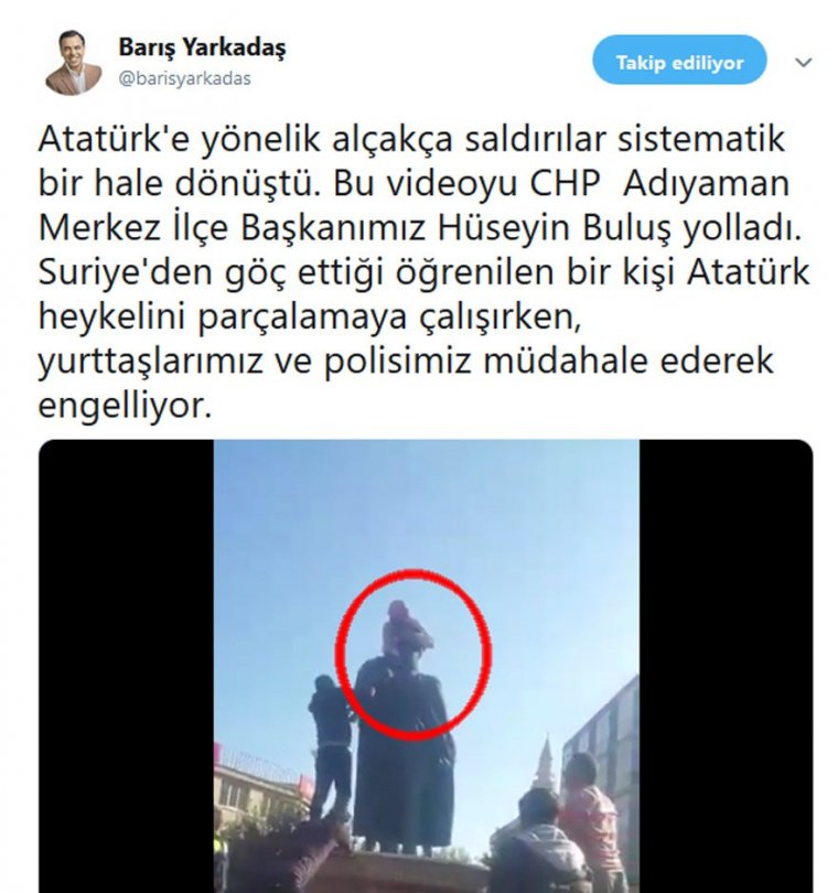 Adıyaman’da Suriyeliler Atatürk anıtına saldırdı