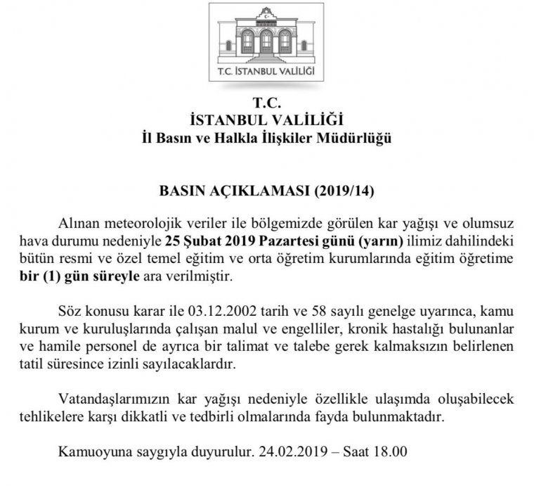 Son dakika: İstanbul'da Okullar Tatil edildi