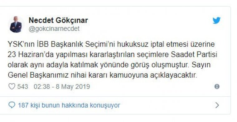 Saadet Partisi'nden İstanbul kararı