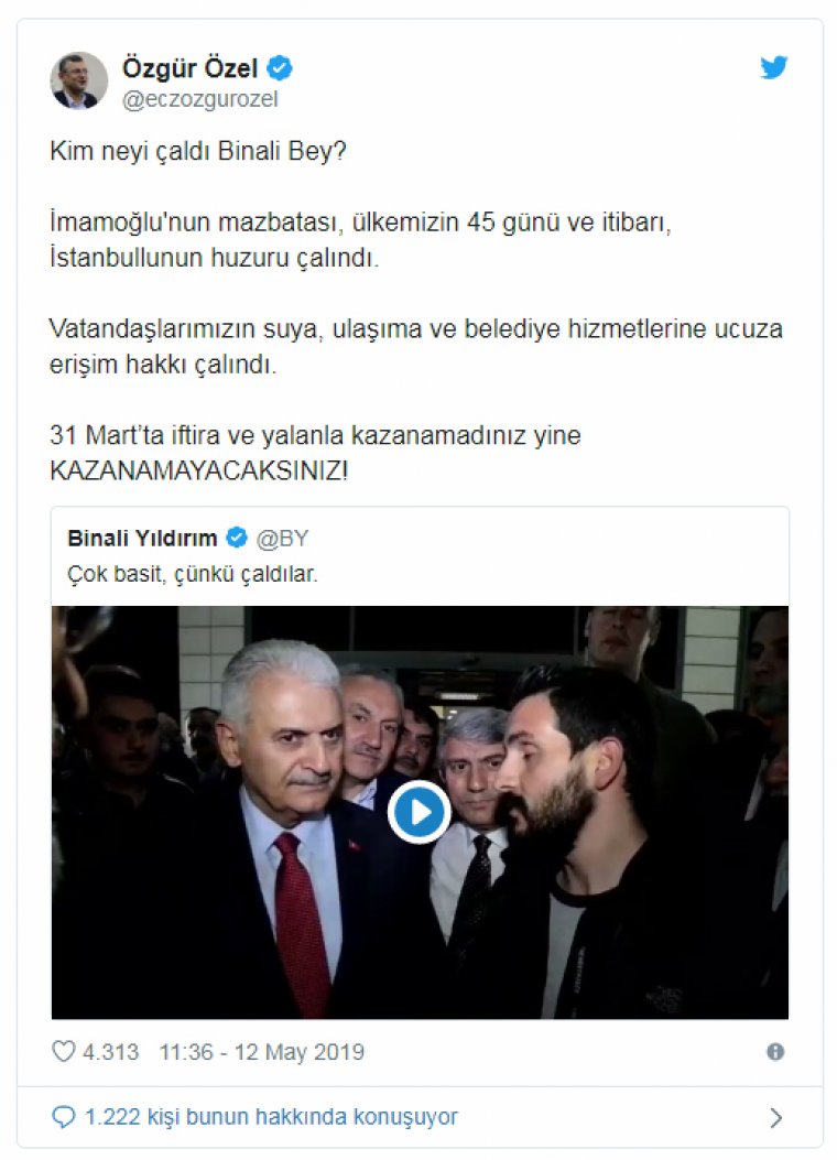 Seçim Neden İptal oldu? Yıldırım: Çok basit, çünkü çaldılar