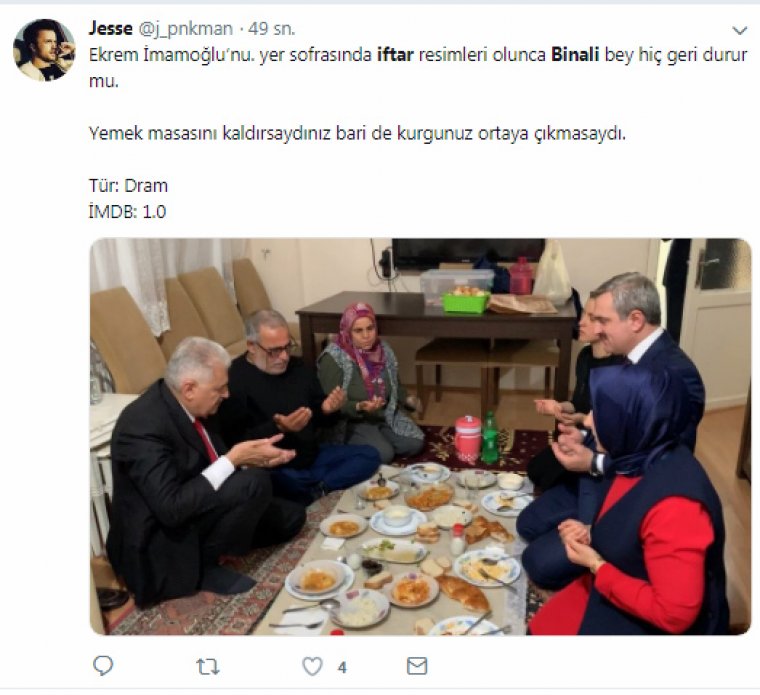 Masa varken yerde iftar açan Binali Yıldırım alay konusu oldu