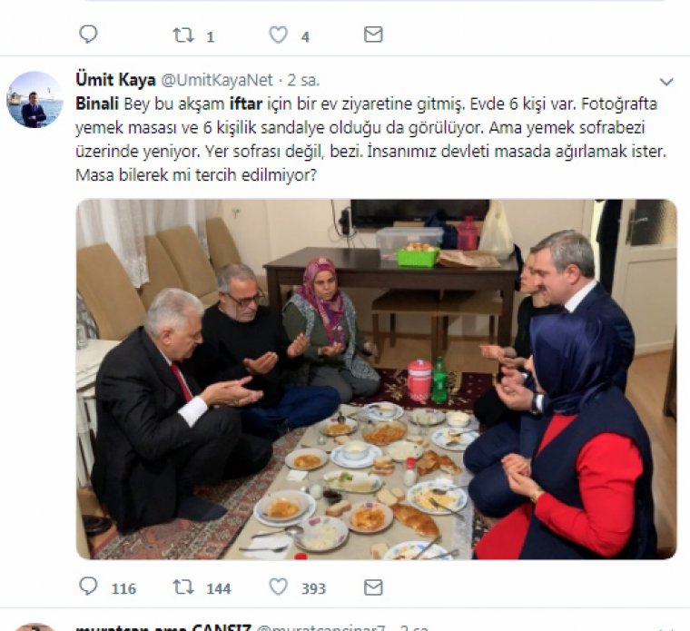 Masa varken yerde iftar açan Binali Yıldırım alay konusu oldu