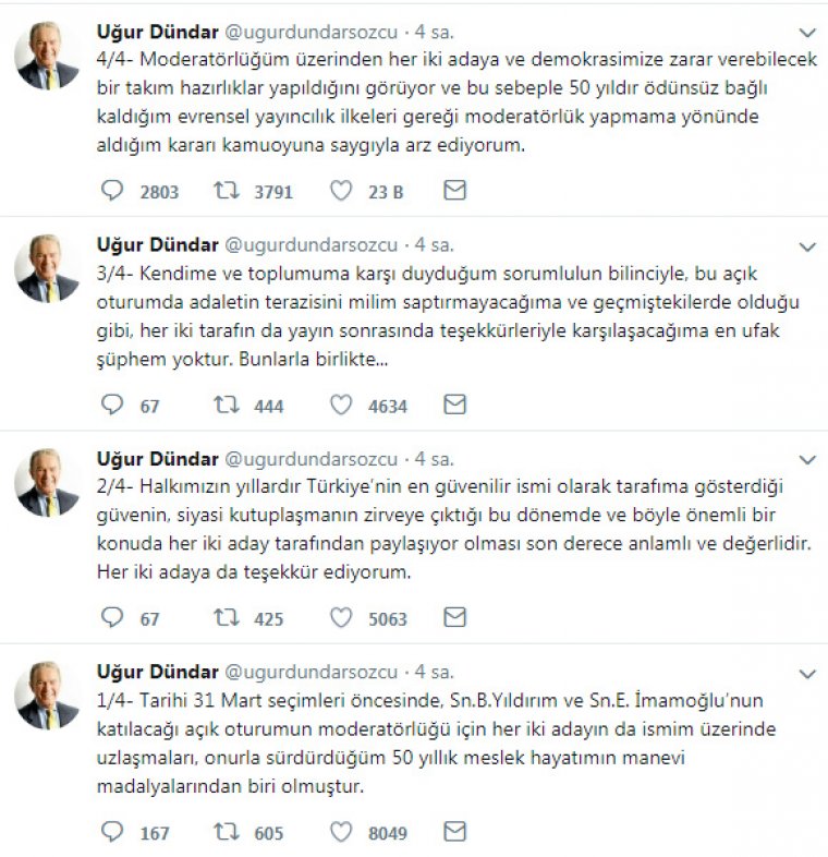 Uğur Dündar Kararını Verdi: Moderatörlük Yapmayacak