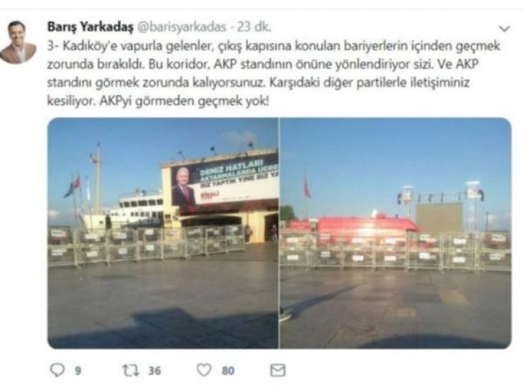 Polis barikatlarıyla AKP standı ve Binali Yıldırım afişleri