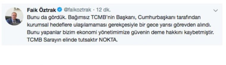 CHP'den görevden alma tepkisi: TCMB Sarayın elinde tutsaktır NOKTA
