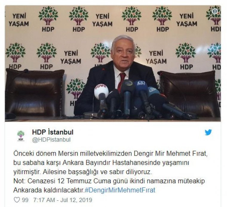 Dengir Mir Mehmet Fırat hayatını kaybetti