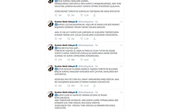 Melih Gökçek'ten 'Suriyelileri silahlandıralım' çağrısı