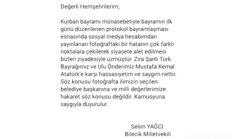 AKP milletvekili Yağcı, 'Atatürk ve Türk Bayrağı' sansürledi