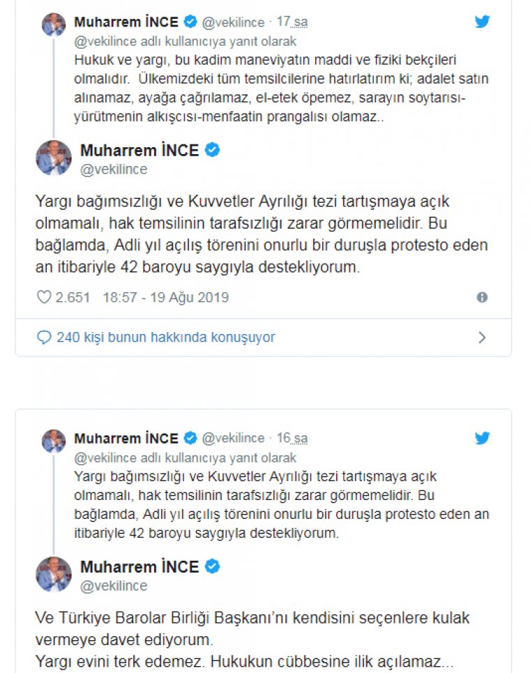 İnce'den Feyzioğlu'na tepki: Adalet, ayağa çağrılamaz, el-etek öpemez