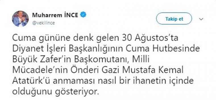 Diyanet'in tepki yağıyor. Muharrem İnce: İhanet İşleri