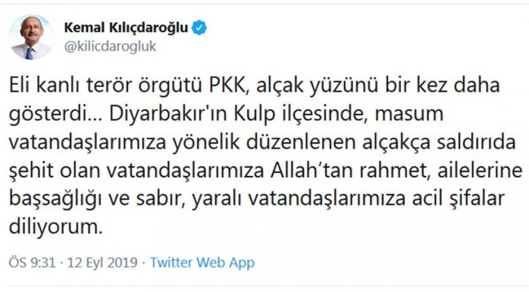 CHP lideri Kemal Kılıçdaroğlu'ndan Diyarbakır saldırısına tepki