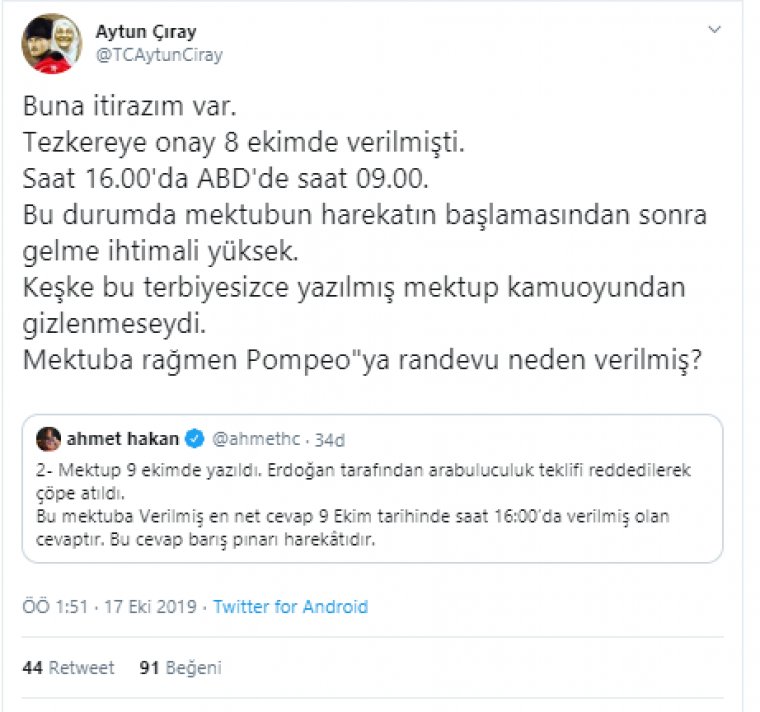 İYİ Partili Çıray’dan Trump’ın skandal mektubunun gizlenmesine tepki