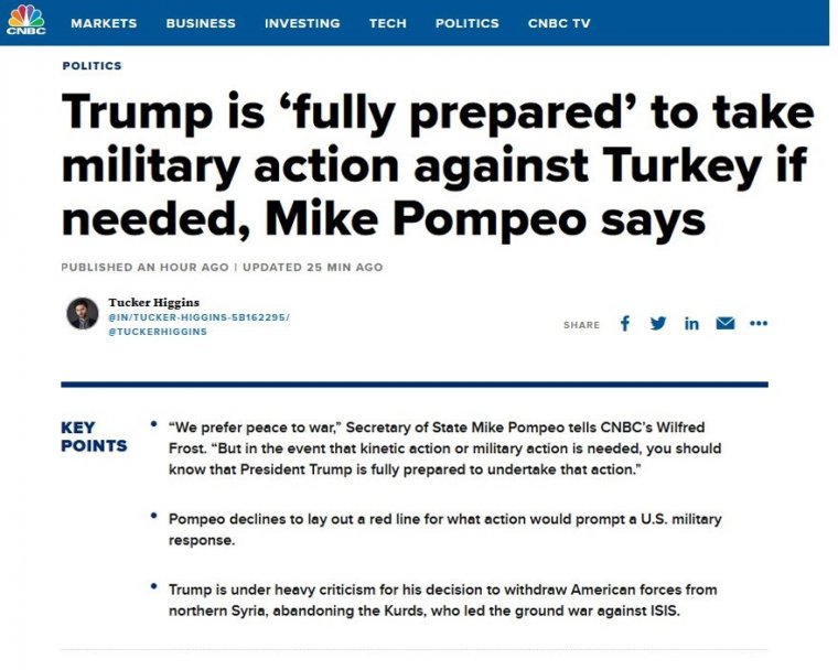 CNBC Türkiye diye servis etmişti: Pompeo 'Türkiye' dememiş