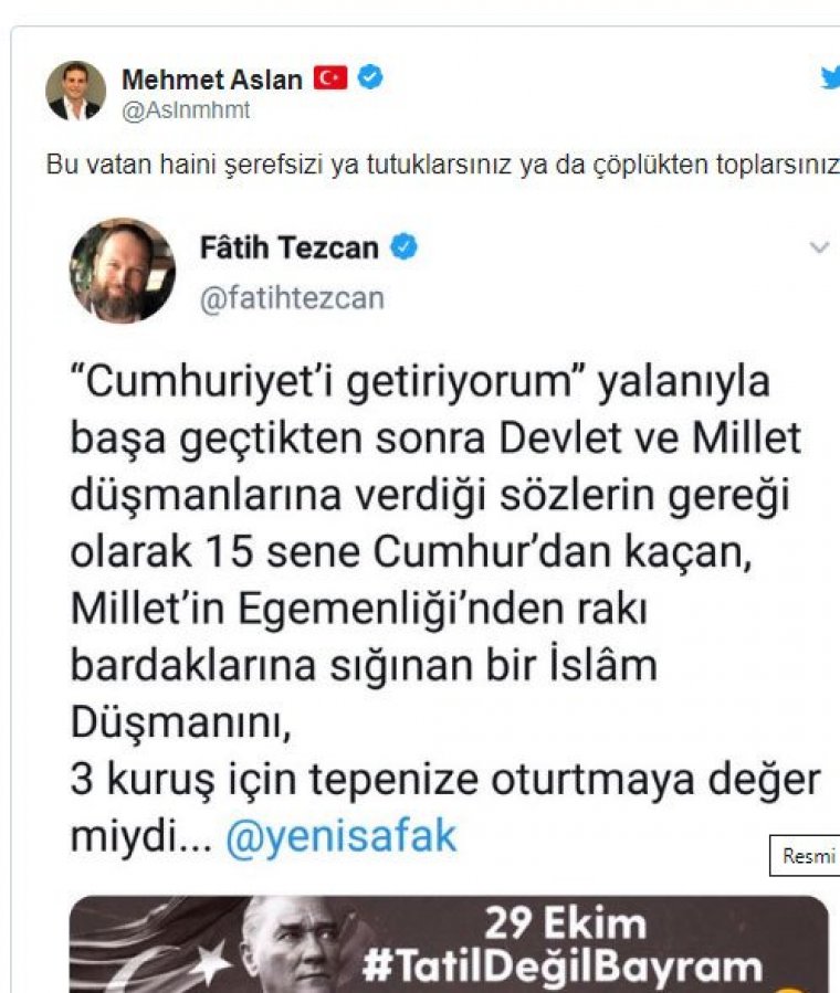 Fatih Tezcan isimli meczuptan, Atatürk'e hakaret