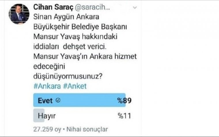 AKP'li vekilin anketinden Mansur Yavaş çıkınca