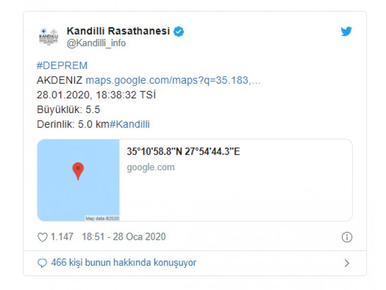 Marmaris açıklarında 5.5 büyüklüğünde deprem