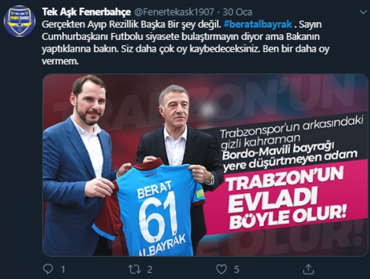 Fenerbahçe'den Damat Berat'a tepki yağıyor