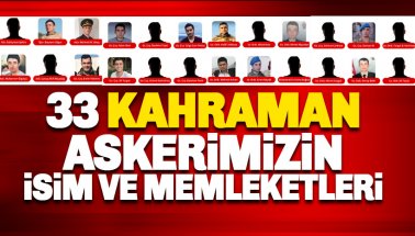 33 Kahraman Askerimizin isimleri ve memleketleri