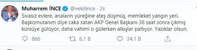 İnce: Çıkmış Kürsüye gülüyor. Yazıklar olsun, daha vahimi...