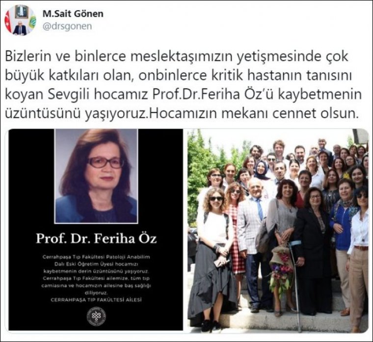 Prof. Dr. Feriha Öz corona virüsten hayatını kaybetti