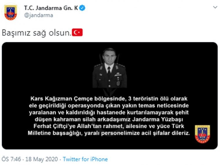 Jandarma Yüzbaşı Ferhat Çiftçi şehit oldu