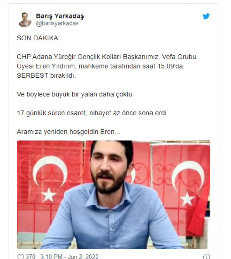 CHP’li Eren Yıldırım serbest bırakıldı: Büyük bir yalan daha çöktü
