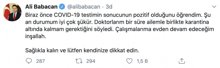 Ali Babacan, koronavirüse yakalandı: Ailesi karantinada