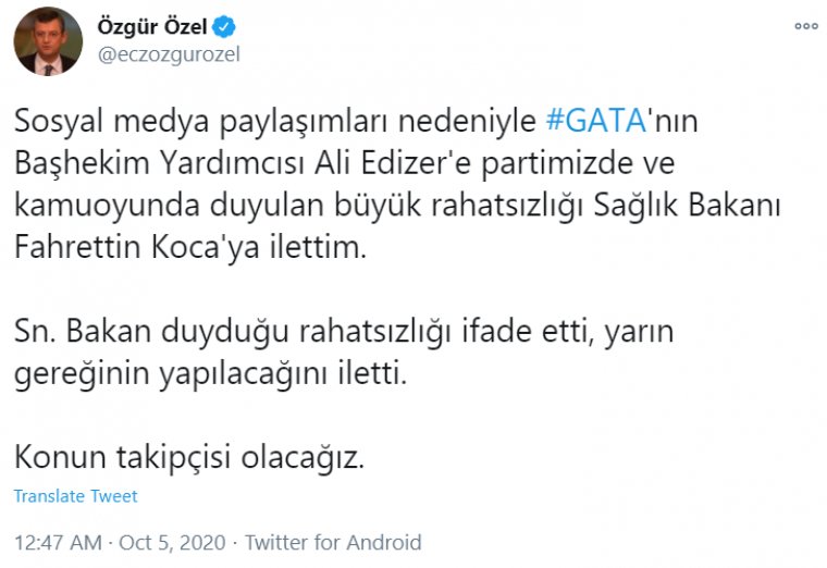 GATA Başhekim Yardımcısı Ali Edizer: İkinci Eşi alın