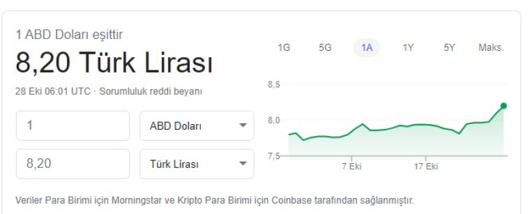 Dolar güne 8.20 rekoruyla başladı