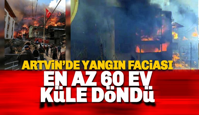 Artvin'de yangın faciası: 60'a yakın ev küle döndü