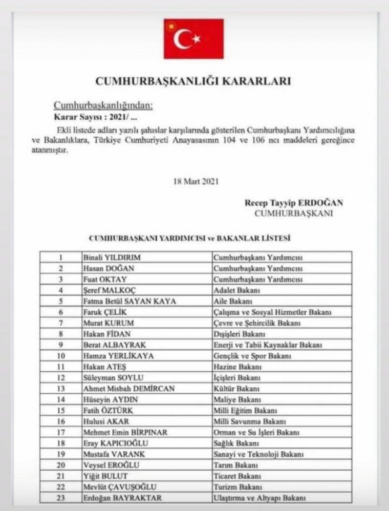 AKP'de 7 bakanın Üzeri çizildi, 3 Yeni Cumhurbaşkanı Yardımcısı daha