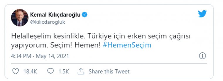 Kılıçdaroğlu'ndan Erdoğan'a helallik yanıtı: Hemen Erken Seçim