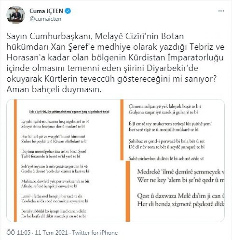 Erdoğan 'Kürdistan İmparatorluğu' şiirini okudu