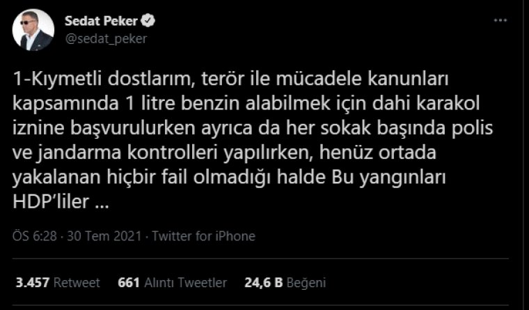 Sedat Peker ortaya çıktı: 'Yangınları HDP Çıkarıyor' demek...