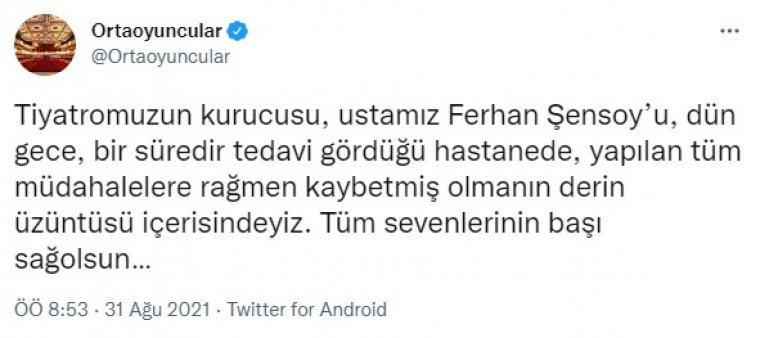 Ferhan Şensoy hayatını keybetti