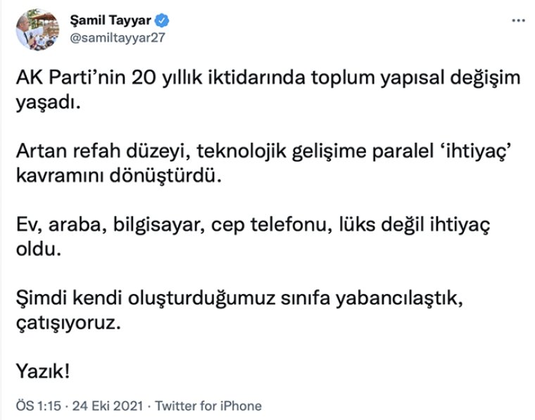 AKP'li Şamil Tayyar'dan AKP'ye 'telefon ve ev' tepkisi: Çok Yazık