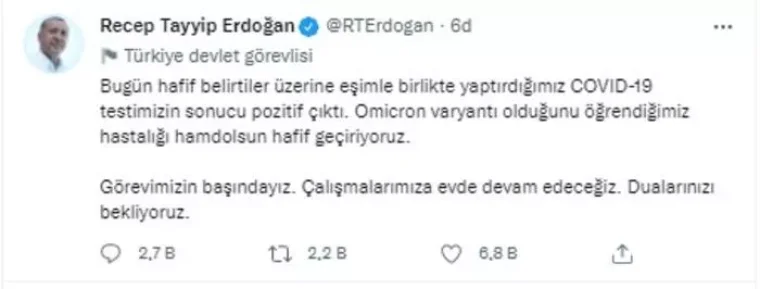 Son dakika: Cumhurbaşkanı Erdoğan Corona Virüse Yakalandı