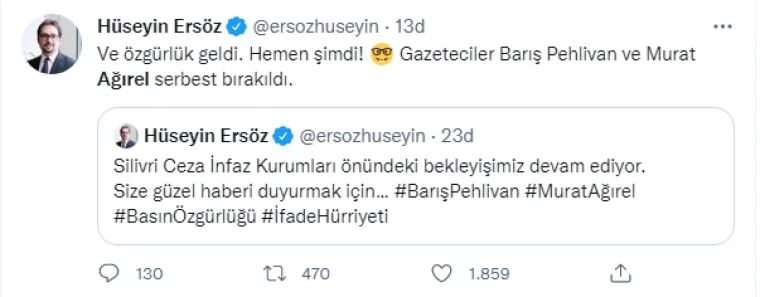 Bugün tutuklanan gazeteciler Barış Pehlivan ve Murat Ağırel, serbest bırakıldı