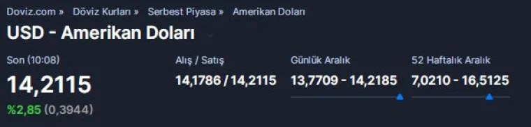 Son dakika: Dolar Fırladı 14.20'yi aştı